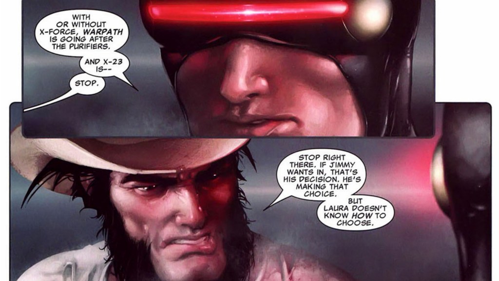 Wolverine discussing the roster of X-force with Cyclops