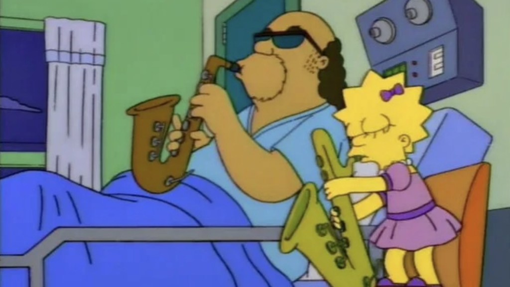 Lisa and Bleeding Gums playing saxophones in The Simpsons