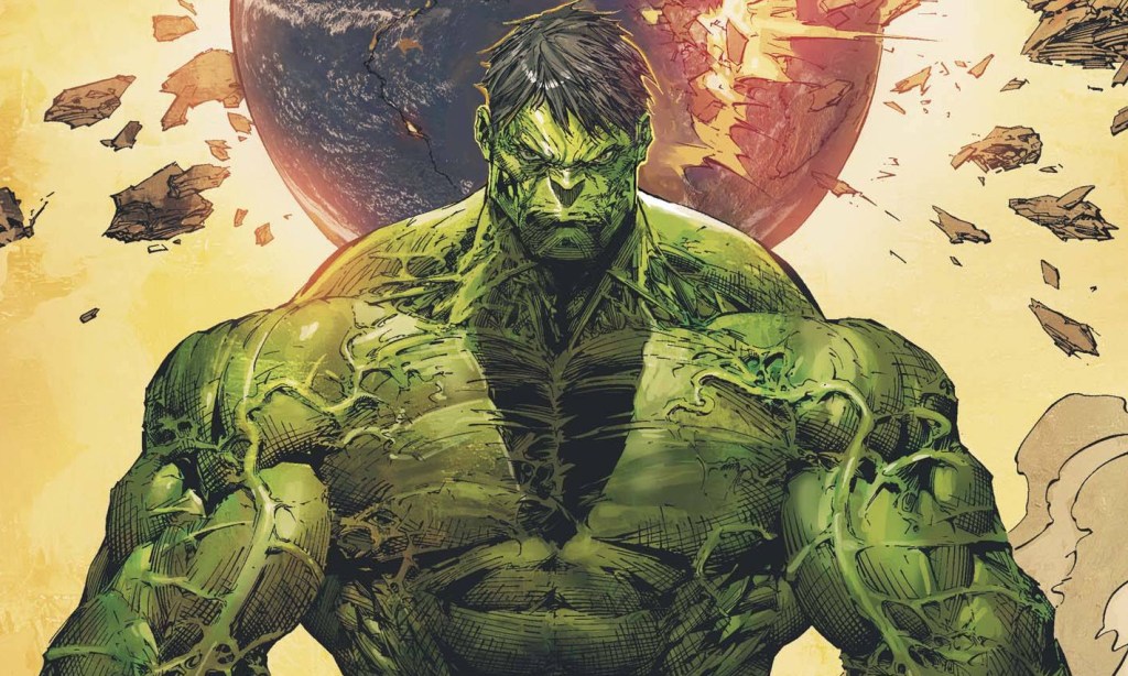 The Hulk standing in front of an exploding planet